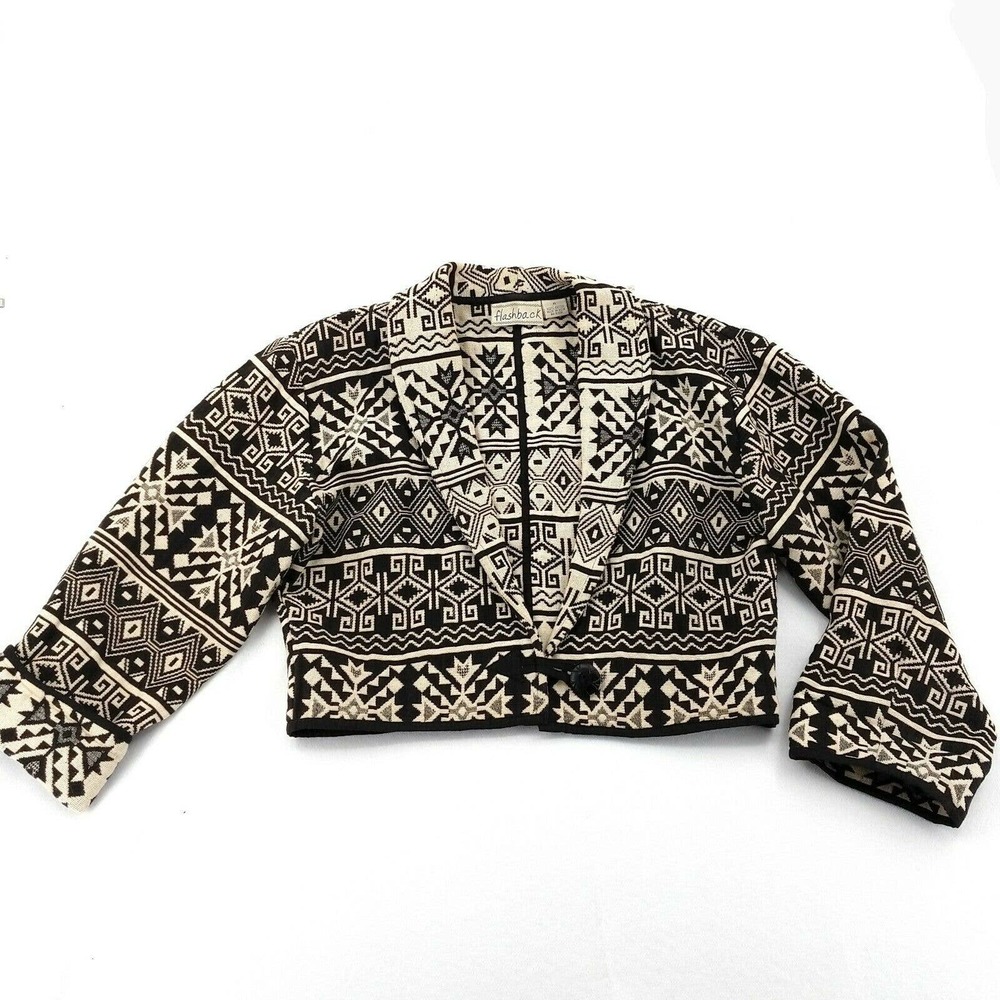 Flashback M Cropped Jacket Black Ivory Tribal Vtg